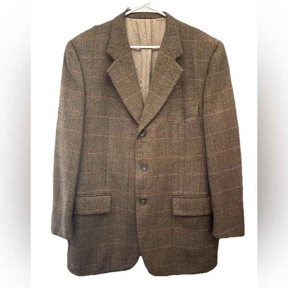 Corneliani Blazer Jacket US 40/42R EU 52 Wool Cashmere Brown Plaid Jacket